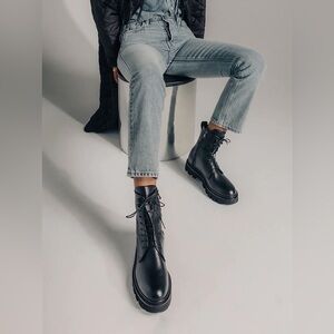 NEW Kararao Women’s Black Combat Boots Leather Upper w/ Rubber Sole